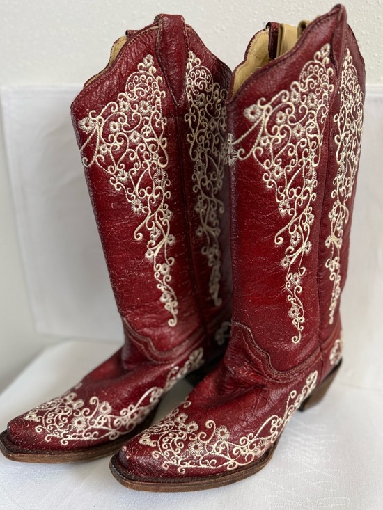 Corral Shoes - Corral Red Embroidered Western Boots Tall Leather Cowgirl Boots Size 7.5M NWOT
